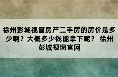 徐州彭城视窗房产二手房的房价是多少啊？大概多少钱能拿下呢？ 徐州彭城视窗官网